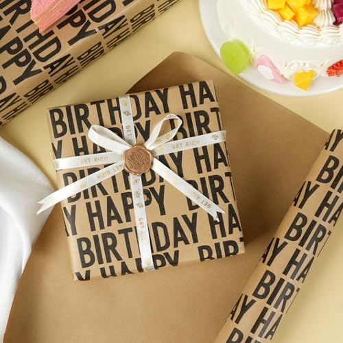 MAMUNU Birthday Wrapping Paper Roll, Black Kraft Happy Birthday Wrapping Paper Jumbo Roll, Brown and Black Kraft Gift Wrap Set for Boys Men Women Girls, 17x590 inch (70 sq. ft.) - color: Black