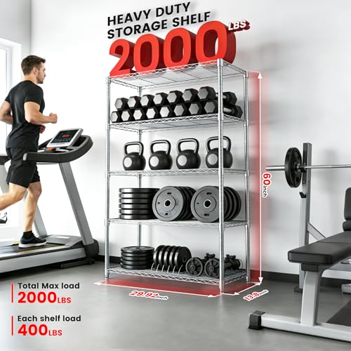 Storage Shelves - 5 Tier Metal Shelving Unit, 14"D×30"W×60"H, Chrome - color: Chrome, size: 14"D X 30"W x 60"H, 5 Tier