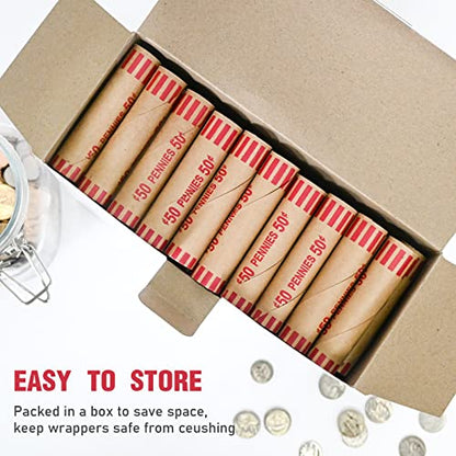 LLIKED 100 PCS Preformed Coin Wrappers Rolls-Pennies - size: 100 Pennies Coin Rolls