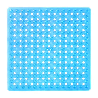 Yimobra Square Shower Floor Mat Non Slip, 21"X21" Machine Washable Bath Tub Mat, Soft on Feet, Bathmat with Drain Holes and Suction Cups, Fast Draining, Clear Blue - color: Clear Blue, size: 21 X 21 Inch