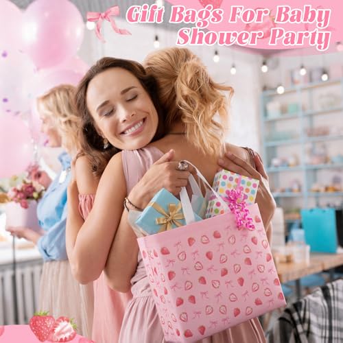 Abbylike 30 Pcs Strawberry Bow Gift Bags Reusable, Large Tote with Handle - style: Strawberry Bow