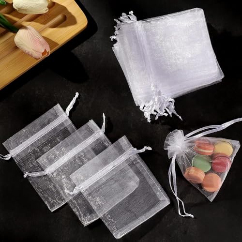 50Pcs White Mini Sheer Organza Gift Bags, 2x3 Breathable Storage Bag with Drawstring, Mesh Bags for Wedding Favor Party Pouch, for Party, Jewelry, Christmas, Festival, Bathroom Soaps,Wrapping Supplie