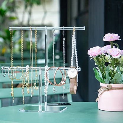 Jewelry Stand, Solid Acrylic Necklace Holder, 2-Tier Jewelry Organizer - size: 2-Tier
