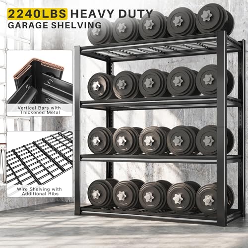 REIBII 40" W Storage Shelves with Wire Mesh Panels for Garage Organization - color: Black