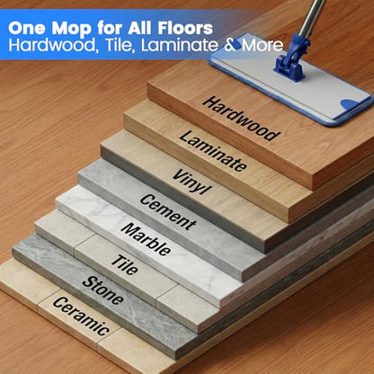 18 in Microfiber Flat Mop Cleaning System, Floor Mops with Stainless Steel Handle, Tangle-Free Mop Head, 4 Reusable Washable Dust Pads, Wet Mopping for Hardwood Tile Laminate