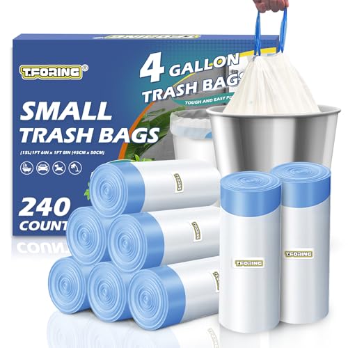 Small Trash Bags 4 Gallon Drawstring,1.1 Mil,Unscented,240 Count - color: 4gal-240