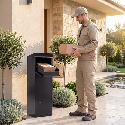 COSTWAY Outdoor Package Delivery Box, 44" Galvanized Steel Parcel Mailbox - size: 14" x 12" x 44"