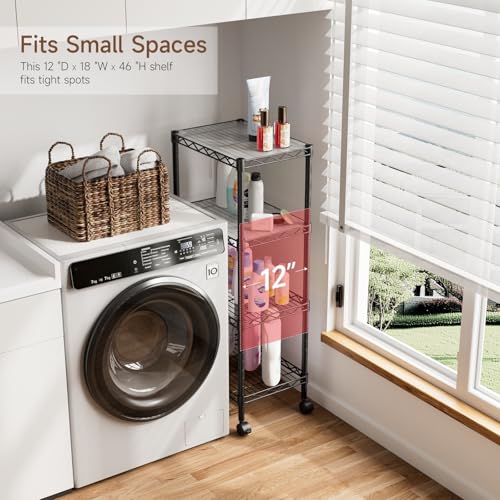 Golpart 4Tier Adjustable Storage Shelves Metal Wire Shelving Standing Shelf - color: Black, size: 4-tier-11.6"Dx17.6"Wx44.2"H