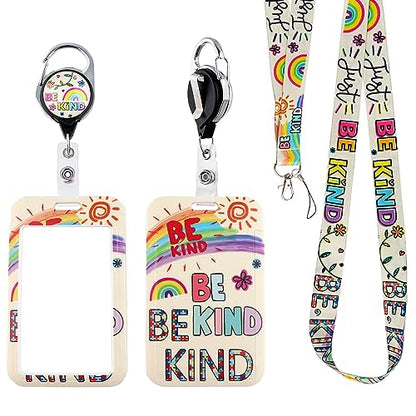 Cute Be Kind Lanyard with Badge Holder and Retractable Reel Clip Kids Autism Rainbow Lanyards ID Name Card Holder for Keys Girls Women Teacher Lanyard for Work School Office - color: Be Kind