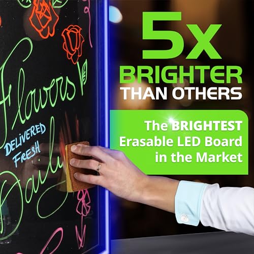 Green Light Innovations LED Writing Message Board 23x27 – Illuminated Erasable Neon Chalkboard Sign with Remote & Markers – Light Up Menu Board for Restaurants, Bars, Food Trucks & Classrooms - size: 23 x 27 inches