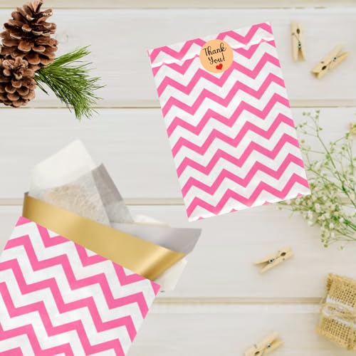 Novel Box 100 Pack Pink Chevron Print Flat Merchandise Bags 4x6 in - color: Pink Chevron, size: 4" x 6" Inches
