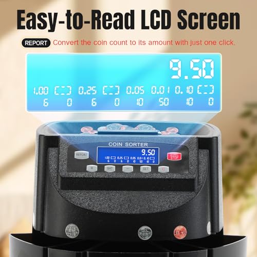 Coin Counter 270 Units/Min, Automatic USD Coin Sorter for 1￠ 5￠ 10￠ 25￠ $1