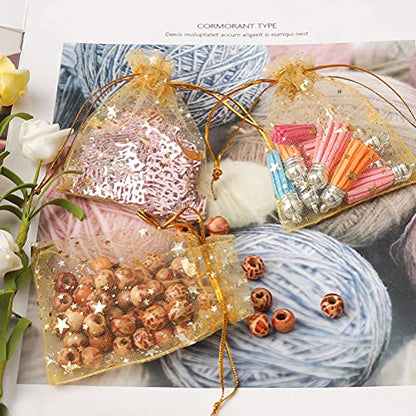 SUMAJU 100 Gold Moon Star Organza Favor Bags with Drawstring 2.7x3.5 Inch - color: Gold 2.7x3.5 Inch