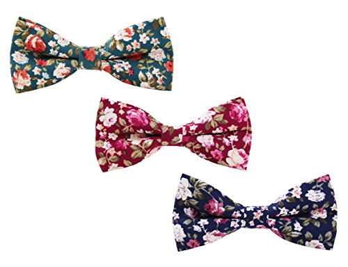 LEVAO Men's Cotton Floral Printing Bow Tie - color: Mix 3