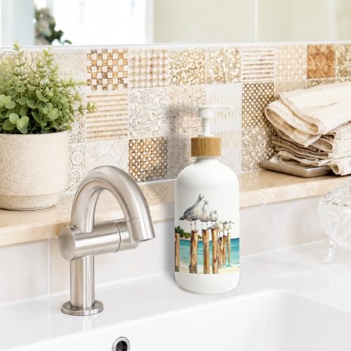 Coastal Beach Seagull Glass Soap Dispenser with Pump - color: Seagull