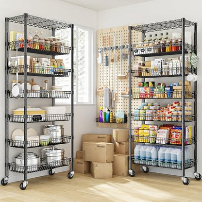 DurayLoly 7-Tier Wire Shelving Unit with Basket Shelf & Wheels - size: 72" H x 30" W x 14" D