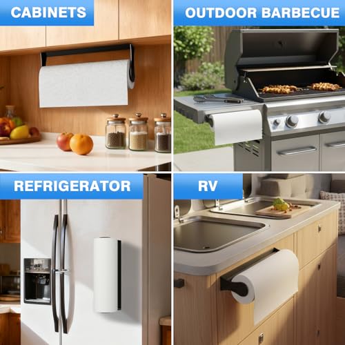 Paper Towel Holder Under Cabinet, Wall Mount, Black, Adhesive or Screw - color: Black