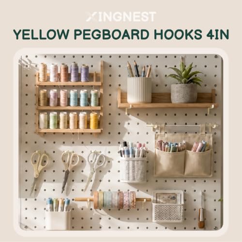 50-Pack Yellow Pegboard Hooks 4 Inch - Fits 1/8 and 1/4 Inch Boards - color: Yellow, size: 4 Inch