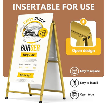 Golden A Frame Sign, Heavy Duty Slide-in A Frame Sign Holder, Double-Side 24x 36 Inch Sandwich Board for Office, Wedding, Business, Party Poster, Frame only