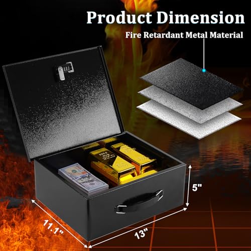 Dalmbox Fire Resistant Document Lock Box Safe Dual Key & Combo, Black - color: BLACK DUAL LOCK, size: X-Large