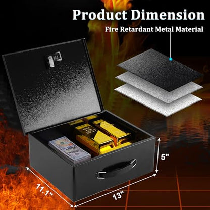 Dalmbox Fire Resistant Document Lock Box Safe Dual Key & Combo, Black - color: BLACK DUAL LOCK, size: X-Large