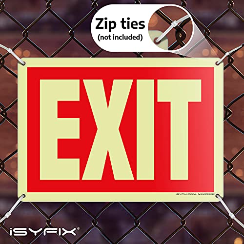 iSYFIX Exit Glow in the Dark Sign Aluminum, 10x7 Inch, 1 Pack - color: Red & White, size: 1 Pk 10x7