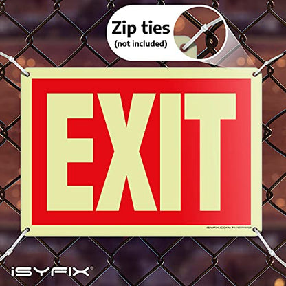 iSYFIX Exit Glow in the Dark Sign Aluminum, 10x7 Inch, 1 Pack - color: Red & White, size: 1 Pk 10x7