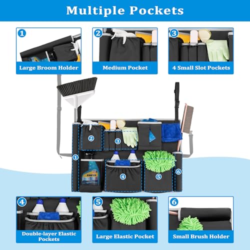 HODRANT Trash Can Caddy Bag with 13 Pockets Fit 32-55 Gallon Garbage Bin - color: Black with gray edge