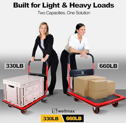 Wellmax Push Cart Dolly, Foldable Moving Platform Flat Cart, 330 lb, Red - color: Red, size: 330 Lbs