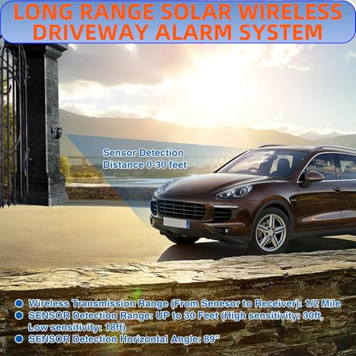 Solar Infrared Sensor Wireless Doorbell & Driveway Alarm – 1/2 Mile Range, 120° Detection, Weatherproof, Solar & USB-C Charging, for Home/Business Security 【Motion Sensor*2+ Alarm Receiver*1】
