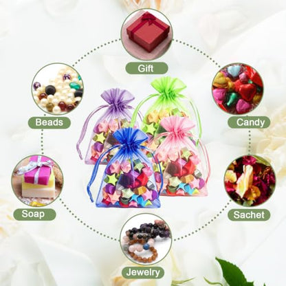 Kelfuoya 50Pcs Organza Drawstring Pouches, Mix Color 5"×7" Sheer Gift Bags - color: Mix color-5"x7"