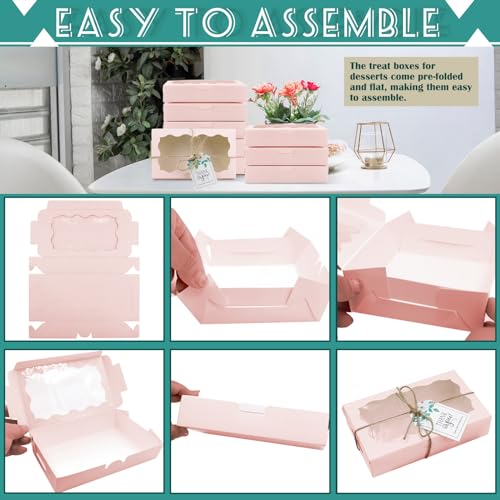 60 Pack 7 x 4 3/8 x 1.5 Inch Pink Cookie Boxes with Clear Window - color: 60PCS Pink Boxes