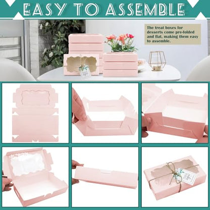 60 Pack 7 x 4 3/8 x 1.5 Inch Pink Cookie Boxes with Clear Window - color: 60PCS Pink Boxes