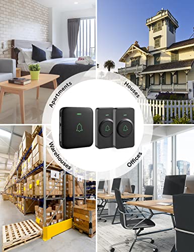 AVANTEK Wireless Doorbell, 1000 ft Range, 2 Buttons + 1 Receiver, Black - color: Black 1 Receiver + 2 Buttons