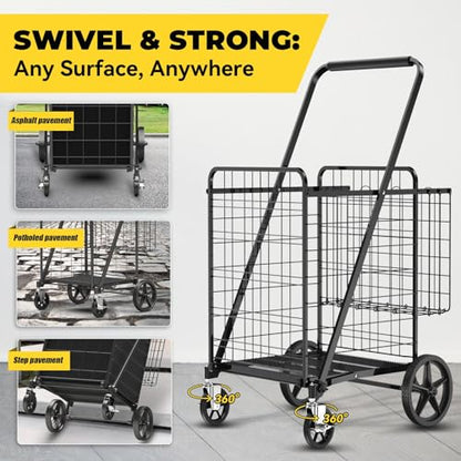 5.0 Cu Ft Folding Shopping Cart with 360° Braked Swivel Wheels