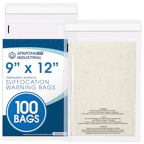 9" X 12" (100 Count) Self Seal Clear Poly Bags with Suffocation Warning - size: 9" X 12"