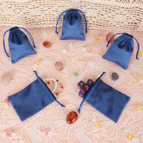 Tapleap 12Pcs Small Jewelry Bags, 3x4” Blue Velvet Drawstring Coin Pouch - color: Blue, size: 3x4in