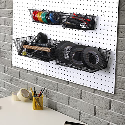 Sieral 4 Pcs Metal Pegboard Baskets Wire Organizer, Medium, Large, Black - color: Black, size: Medium, Large