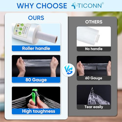 TICONN Stretch Wrap Roll, 5 in x 1000 ft Plastic Wrap for Moving Furniture - style: 5''-4PK