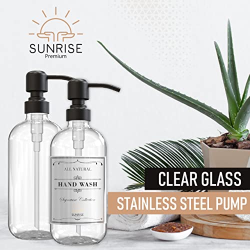Sunrise Premium Clear Glass Soap Dispenser with Pump, 2 Pack - color: Matte Black Ss Pump - Clear Glass