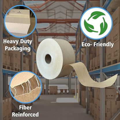 3" x 450 Feet Reinforced Water Activated Gummed Kraft Paper Tape (10-Pack, 4500FT Total) for Heavy Duty Secure Packing & Shipping, Tamper Evident Brown Gummed Tape