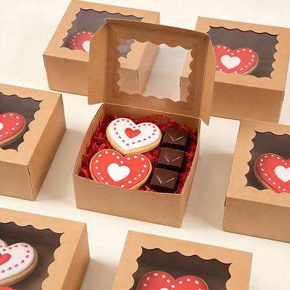 XINHPKGG 100 Pcs Brown Cookie Boxes 4x4x2.5 Inch Bakery Boxes with Window - color: Brown