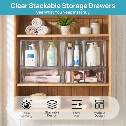 Vtopmart Clear Stackable Storage Drawers, 6 Pack Wide Tall Set - style: 2 Wide+4 Large