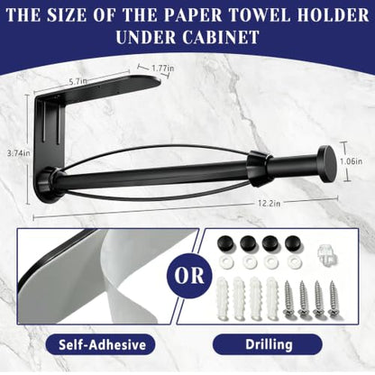 Paper Towel Holder, Paper Towel Holder Under Cabinet with Ratchet Mechanism - color: Black-01