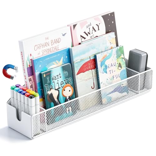 Magnetic Book Shelf, 16 Inch Metal Book Shelf for Whiteboard, Holds 20 lbs, Magnetic Book Display Shelf for Teacher Kids Classrooms Office (White) - size: 3 Slots Magnetic Book Shelf(White)