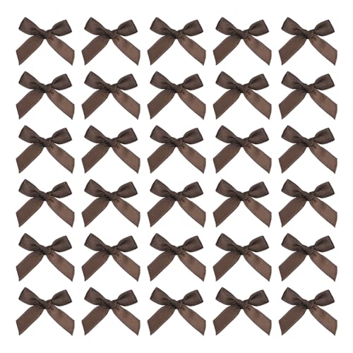 MECCANIXITY 50Pcs Mini Ribbon Bow 1.8 inch Mini Fabric Satin Ribbon Flower Bows for Craft DIY Sewing Wedding Birthday Party Dark Coffee - color: Dark Coffee, size: 1.8 Inch