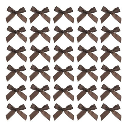 MECCANIXITY 50Pcs Mini Ribbon Bow 1.8 inch Mini Fabric Satin Ribbon Flower Bows for Craft DIY Sewing Wedding Birthday Party Dark Coffee - color: Dark Coffee, size: 1.8 Inch