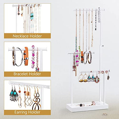 SRIWATANA White Jewelry Organizer Stand, Extra Tall 3-Tier Necklace Holder - color: white
