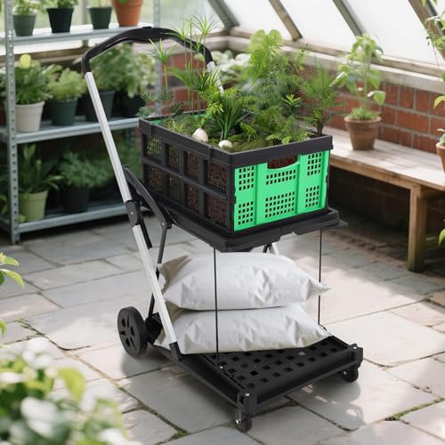 2-Tier Collapsible Aluminum Utility Cart, 198 Lb Capacity, 360° Wheels - color: Green