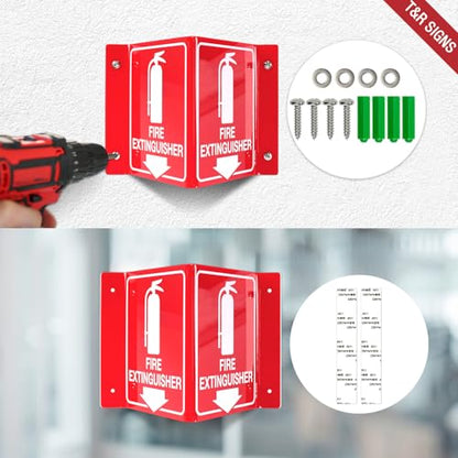 T&R Fire Extinguisher Sign, Fire Extinguisher with Down Arrow - 12 Pack - 8 x 6 Inches Acrylic, 4 pre-drilled holes, Includes Matching Screws, Use for Home Office/Business - color: V - 12 Pack